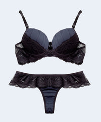 Conjunto de Microfibra com Renda Calcinha Tanga Fio Dental - FEMME FATALLE