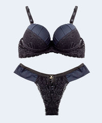Conjunto de Renda com Microfibra Calcinha Lateral Dupla Fio Dental - FEMME FATALLE