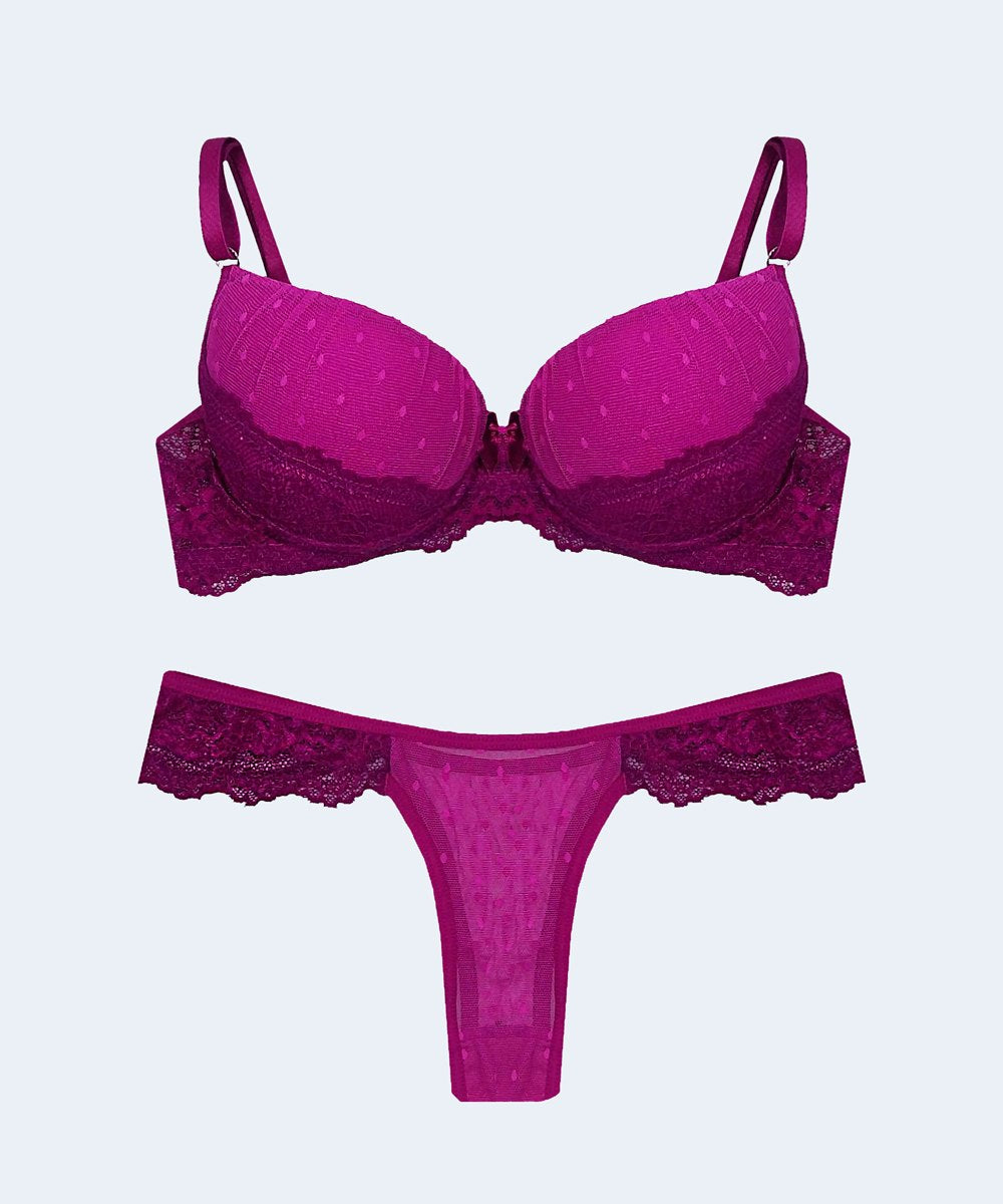 Conjunto de Renda com Tule Poá Calcinha Fio - FEMME FATALLE