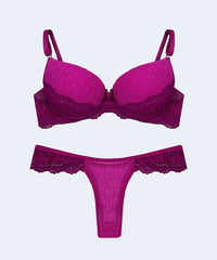 Conjunto de Renda com Tule Poá Calcinha Fio - FEMME FATALLE