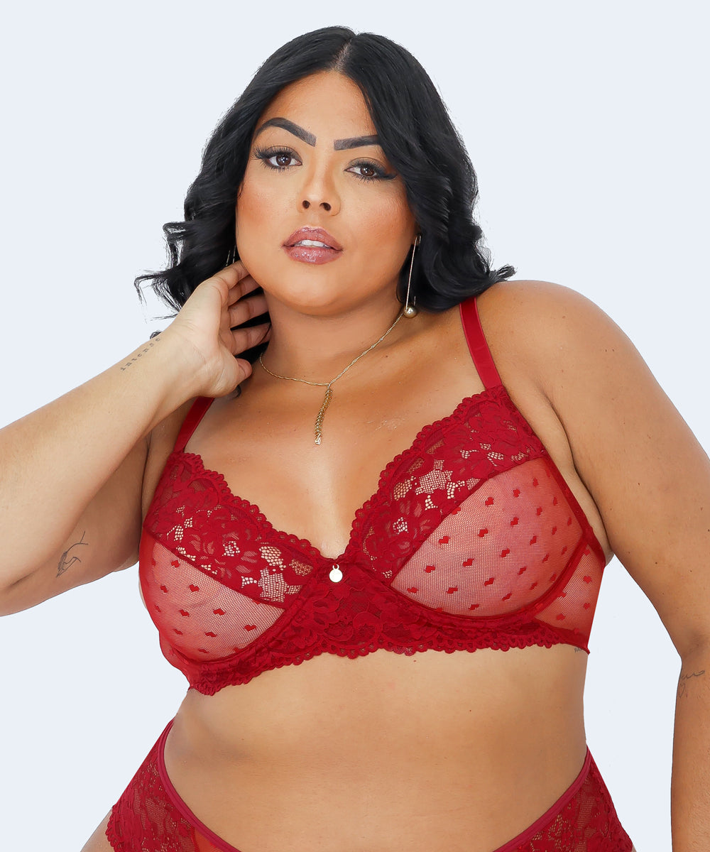 Sutiã Tule de Coração Sem Bojo Com Aro Plus Size - JACKIE