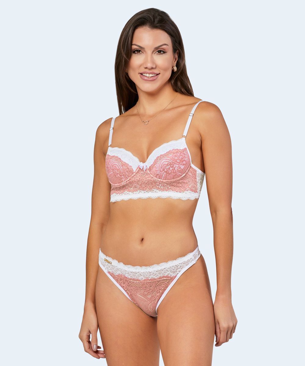 Conjunto de Renda Bicolor Calcinha Fio Dental - FEMME FATALLE