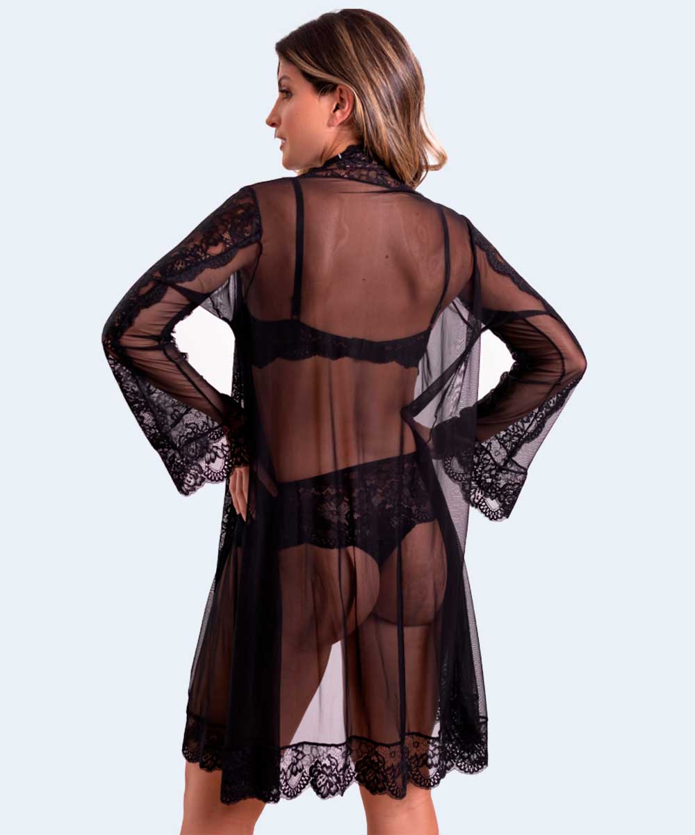 Robe Tule com Detalhes em Renda - SANTA PASSION NOITE