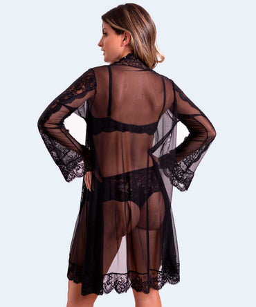Robe Tule com Detalhes em Renda - SANTA PASSION NOITE