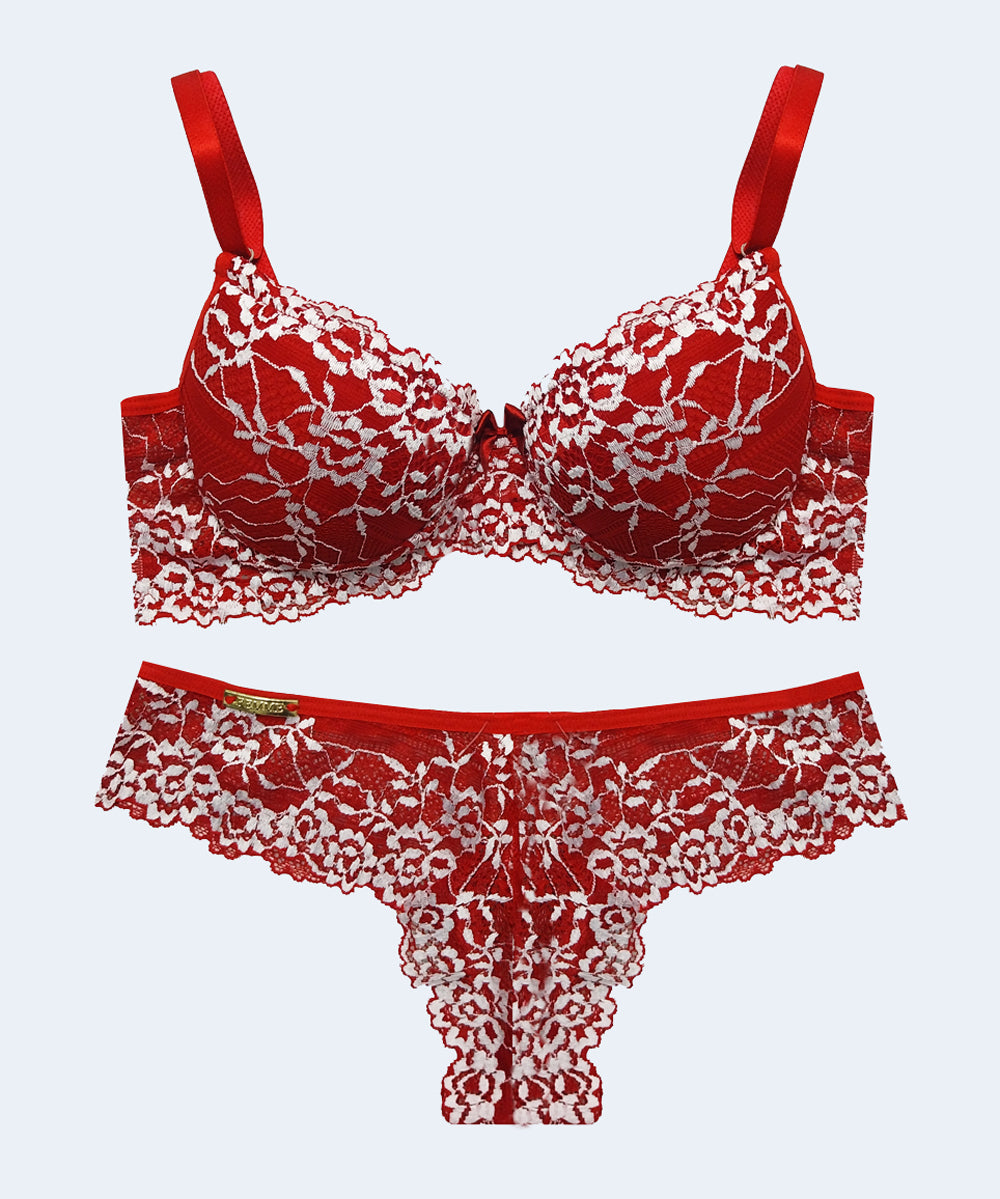 Conjunto de Renda Bicolor com Bojo- FEMME FATALLE